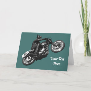 Cartes Pour Fêtes Annuelles drôle chat vintage moto