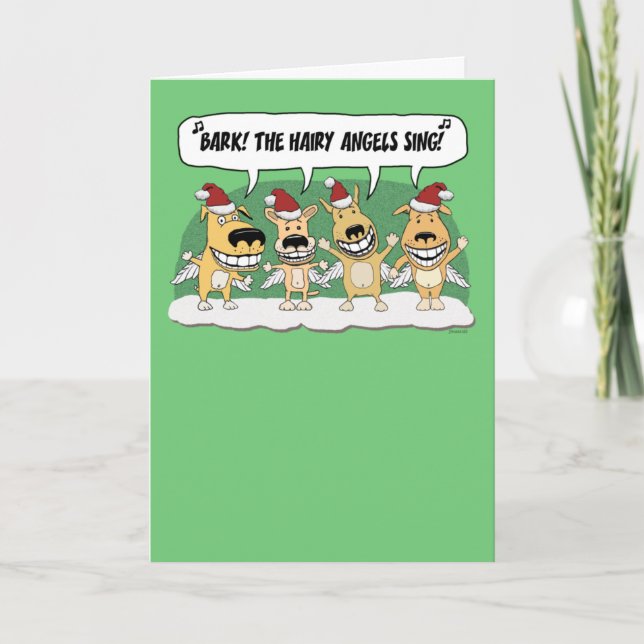 Cartes Pour Fêtes Annuelles Drôle Chien Angels chanter Noël (Devant)