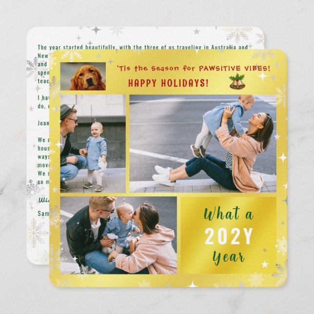 Cartes Pour Fêtes Annuelles Drôle Chien Chat 4 Photos Joyeuses Vacances Mignon (Devant / Derrière)