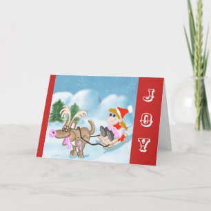 Cartes Pour Fêtes Annuelles Drôle Chien de traîneau Carton de Noël
