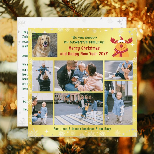 Cartes Pour Fêtes Annuelles Drôle Chien Rudolph Joyeux Noël Golden 7 Photos (Elegant Golden Cute Funny Pawsitive Vibes Rudolph Pet Dog Merry Christmas Happy New Year 7 Photos)