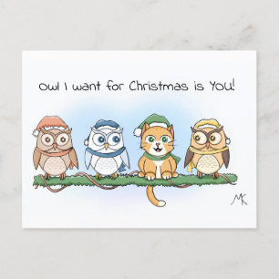 Cartes Pour Fêtes Annuelles Drôle Chouette de dessin Je veux Noël