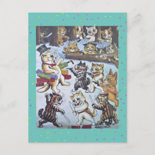 Cartes Pour Fêtes Annuelles Drôle coloré Louis Wain Cartoon de Noël Chats