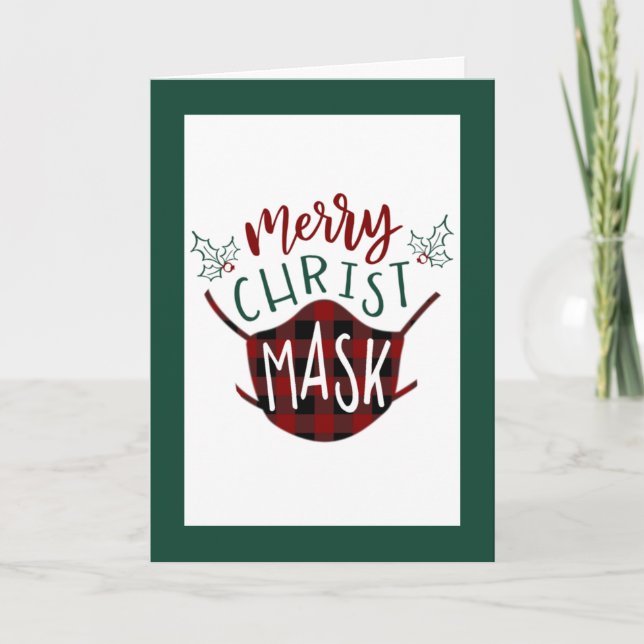 Cartes Pour Fêtes Annuelles Drôle COVID-19 MERRY ChristMASK Buffalo Plaid (Devant)