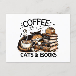 Cartes Pour Fêtes Annuelles Drôle Cute Coffee Cats Livres Lover Idea Cadeau Fe