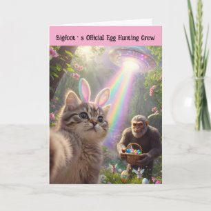 Cartes Pour Fêtes Annuelles Drôle de Bigfoot UFO Pâques Mignon Chat Selfie