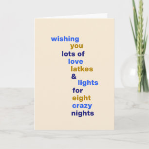 Cartes Pour Fêtes Annuelles Drôle de Hanukkah Amour Latkes Lumières Bleu Perso