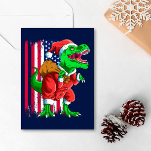 Cartes Pour Fêtes Annuelles Drôle de Père Noël de Noël bleu T-Rex Tyrannosaure