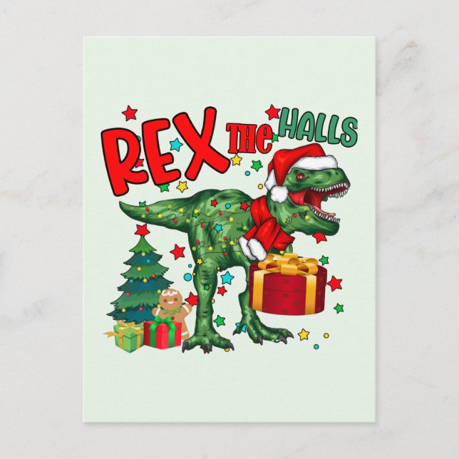 Cartes Pour Fêtes Annuelles Drôle dinosaure rex de Noël (Devant)