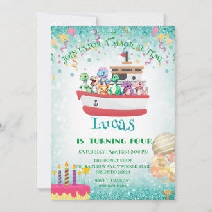Cartes Pour Fêtes Annuelles Drôle dinosaure Yacht fête d'anniversaire do-it-yo