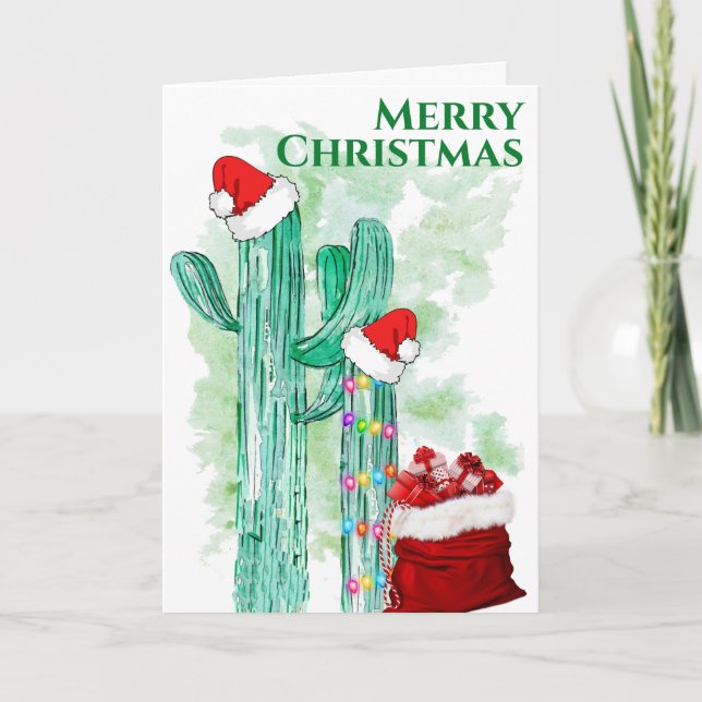 Cartes Pour Fêtes Annuelles Drôle éclairage sud-ouest Saguaro Cactus Personnal (Devant)