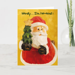 Cartes Pour Fêtes Annuelles Drôle Folk Art Père Noël Honey Je suis à la maison