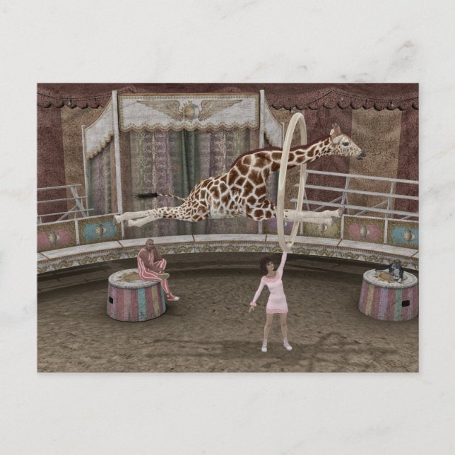 Cartes Pour Fêtes Annuelles Drôle Giraffe Sauts à travers la bague (Devant)
