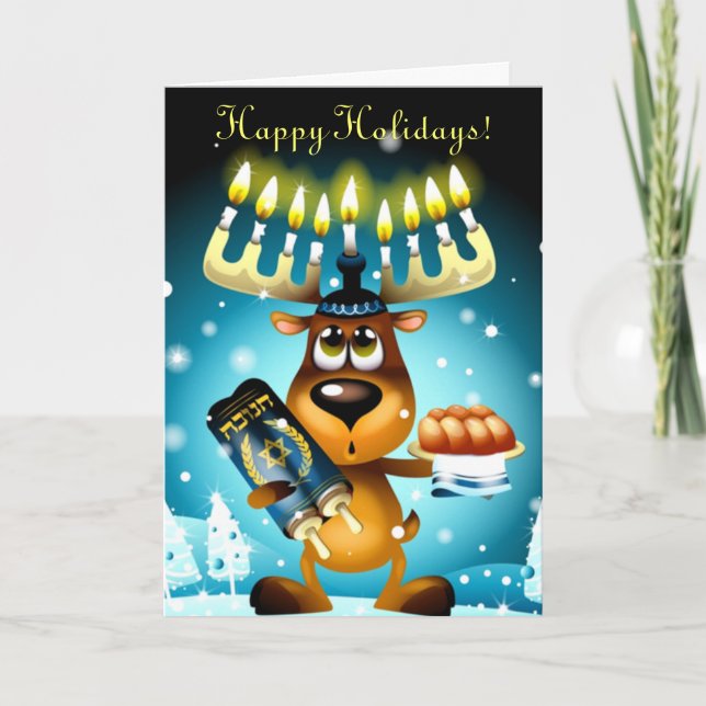 Cartes Pour Fêtes Annuelles Drôle Hanoukka Reindeer Joyeux Vacances (Devant)