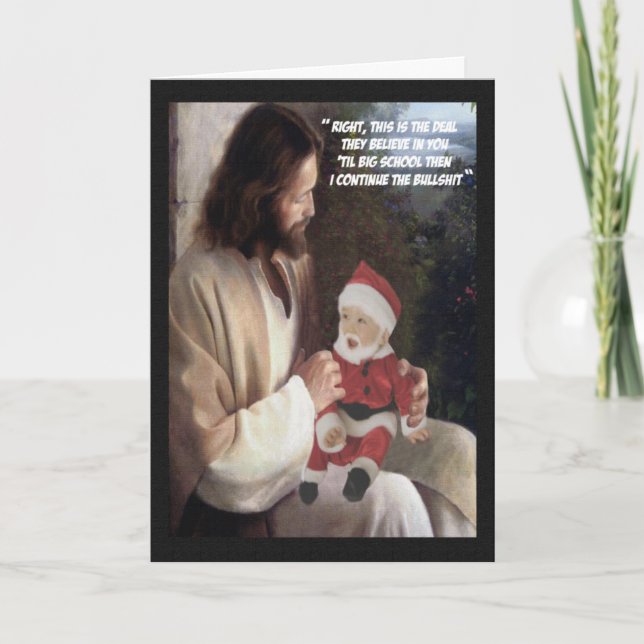 Cartes Pour Fêtes Annuelles Drôle Jésus et Père Noël (Devant)