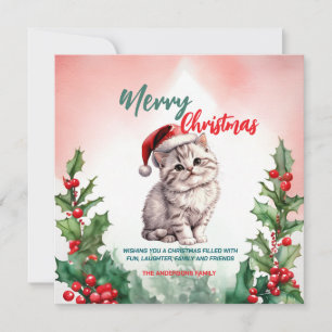 Cartes Pour Fêtes Annuelles Drôle Joyeux Noël Wreath mignonne Chat chaton