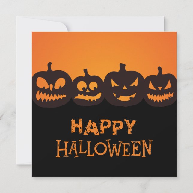 Cartes Pour Fêtes Annuelles Drôle Joyeux Quartet Citrouille sculpté Halloween (Devant)