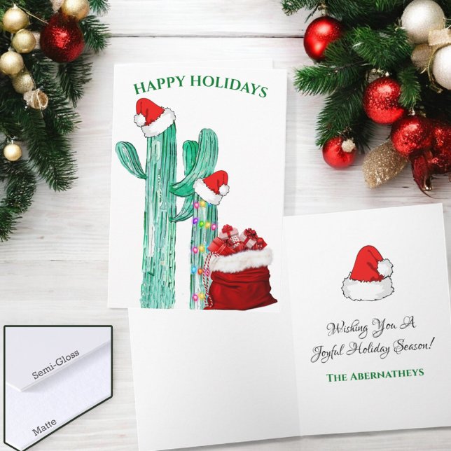 Cartes Pour Fêtes Annuelles Drôle Joyeux Vacances Sud-Ouest Cactus Custom (Folded greeting Christmas card cover and inside template text)
