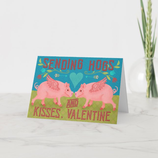 Cartes Pour Fêtes Annuelles Drôle Joyeux Valentines Jour mignonette Porcs Pun  (Devant)