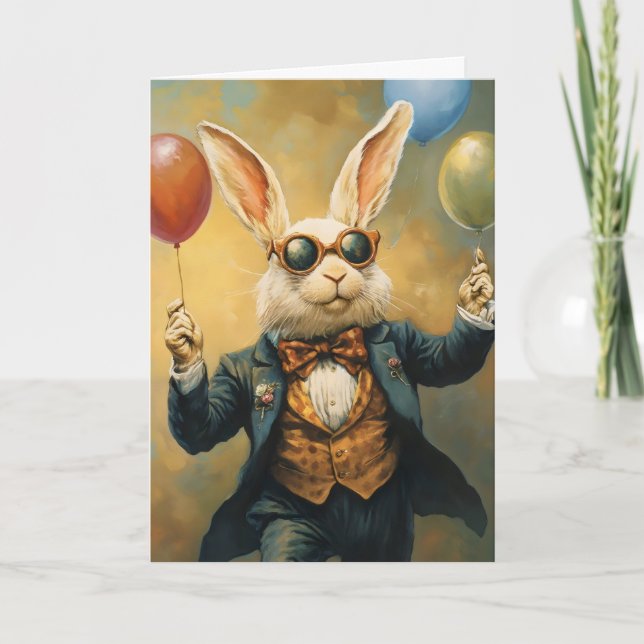 Cartes Pour Fêtes Annuelles Drôle lapin et ballons de Pâques (Devant)