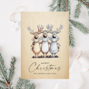 Cartes Pour Fêtes Annuelles Drôle Mains Tirées Reindeers de Noël