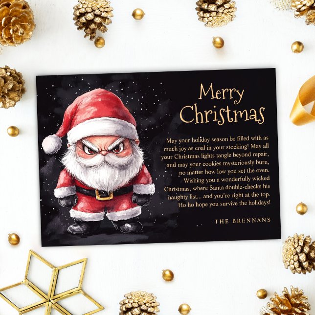 Cartes Pour Fêtes Annuelles Drôle Mal Naughty Père Noël Joyeux Noël (Funny Evil Naughty Santa Wicked Merry Christmas Holiday Card)