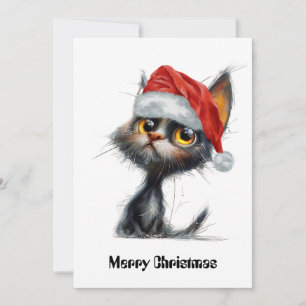Cartes Pour Fêtes Annuelles Drôle mignon comique Whimsical Chat Joyeux Noël