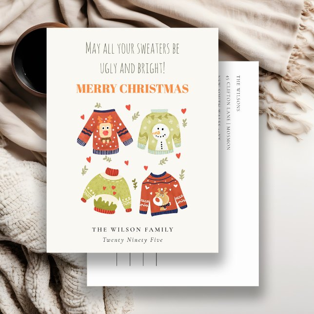 Cartes Pour Fêtes Annuelles Drôle mignon hiver Coeurs de Noël moche Sweater (Créateur téléchargé)