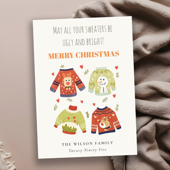 Cartes Pour Fêtes Annuelles Drôle mignon hiver Coeurs de Noël moche Sweater (Créateur téléchargé)
