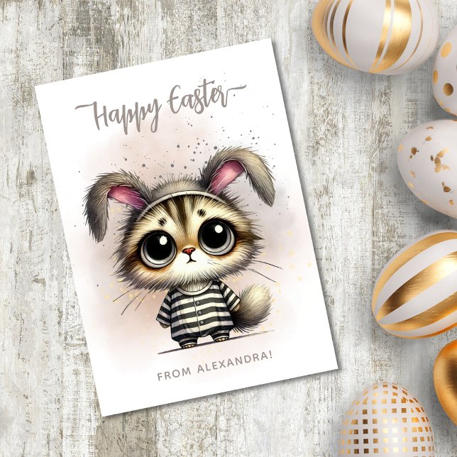 Cartes Pour Fêtes Annuelles Drôle mignon Kitty en pyjama Joyeux Pâques (Créateur téléchargé)
