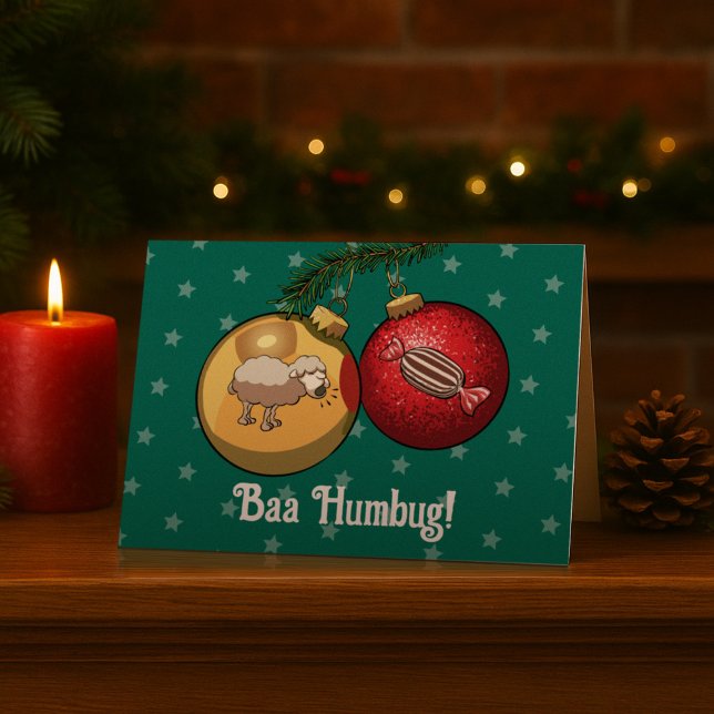 Cartes Pour Fêtes Annuelles Drôle Mouton Noël Bonbon Baa Humbug Carton (Créateur téléchargé)