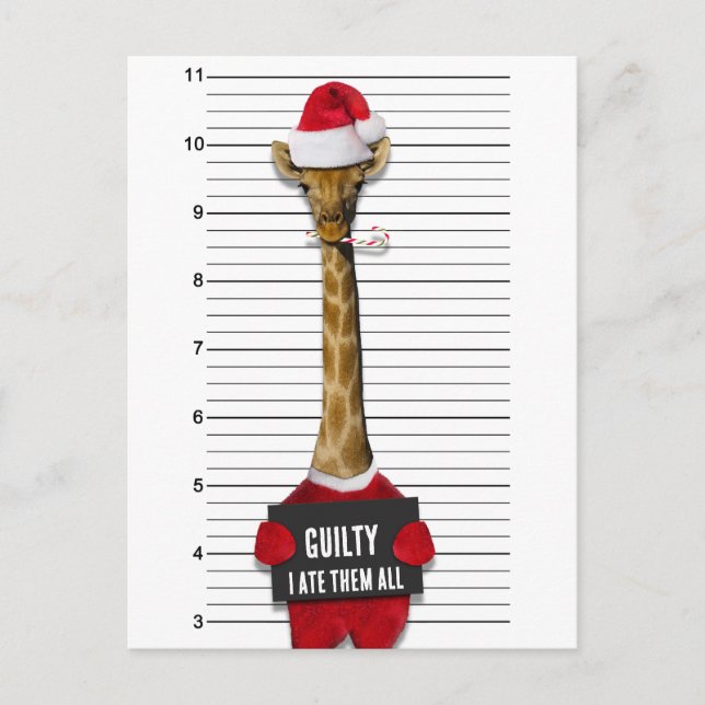 Cartes Pour Fêtes Annuelles Drôle Mugshot Noël Culpabilité Giraffe (Devant)