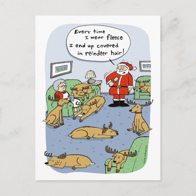 Cartes Pour Fêtes Annuelles Drôle Noël Cartoon Reindeer Cheveux et polaire (Devant)