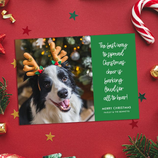 Cartes Pour Fêtes Annuelles Drôle Noël Cheer Chien Photo (Créateur téléchargé)
