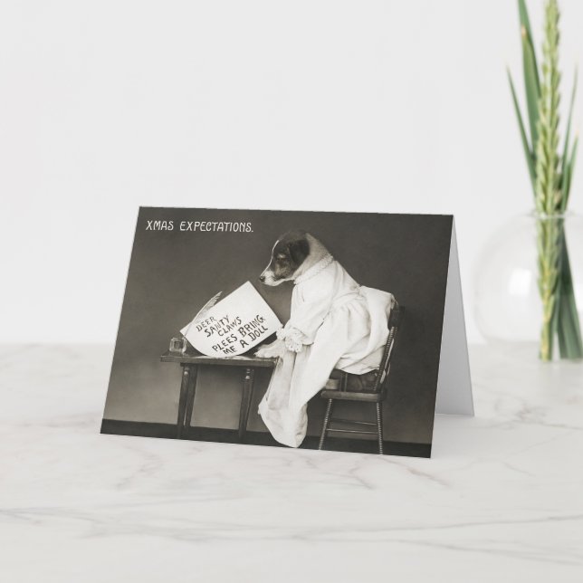Cartes Pour Fêtes Annuelles Drôle Noël Chien Xmas attentes (Devant)