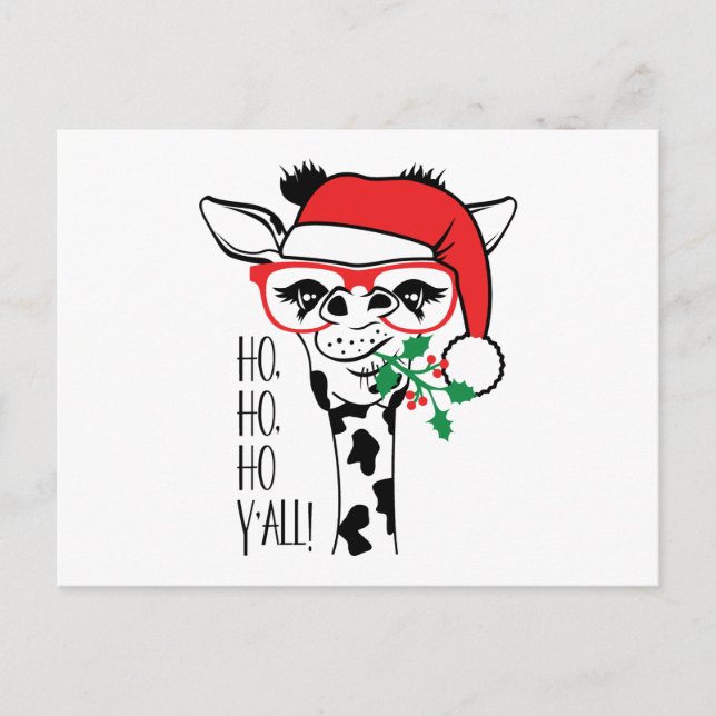 Cartes Pour Fêtes Annuelles Drôle Noël Giraffe HO HO HO Y'all (Devant)
