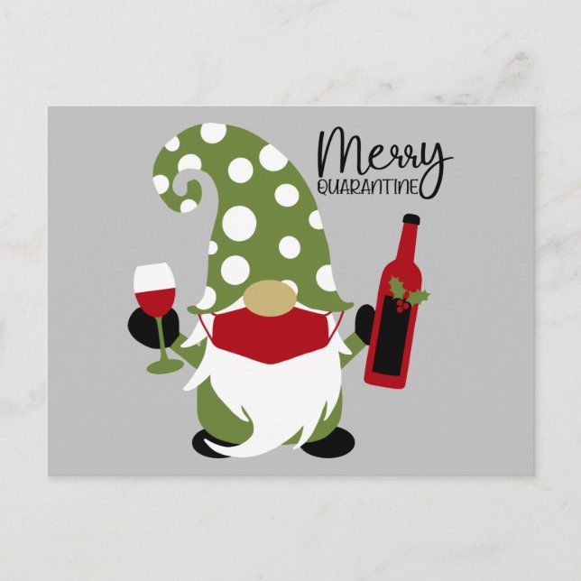 Cartes Pour Fêtes Annuelles Drôle Noël Gnome Boire Vin (Devant)