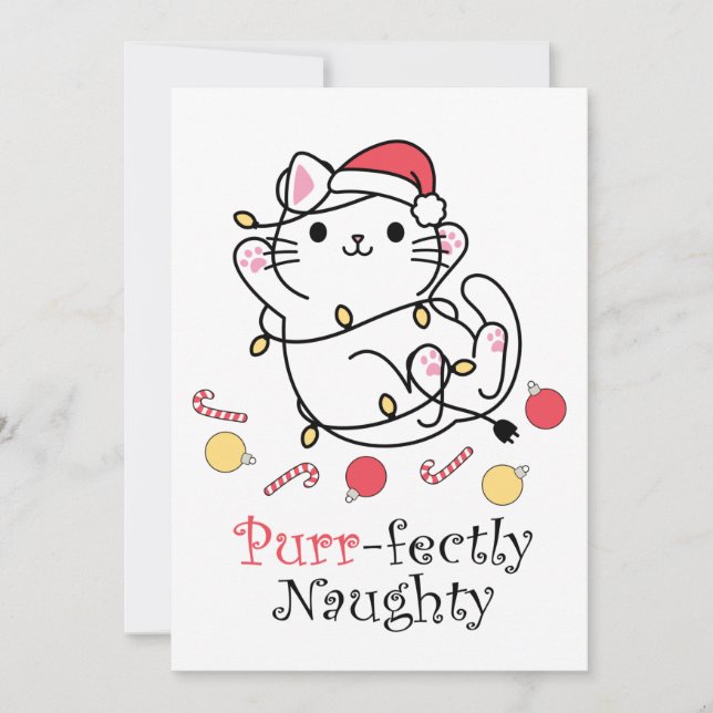 Cartes Pour Fêtes Annuelles Drôle Noël Père Noël Chat Purrparfaitement Naughty (Devant)