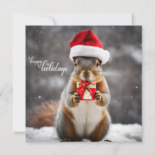 Cartes Pour Fêtes Annuelles Drôle Noël Père Noël écureuil avec présent