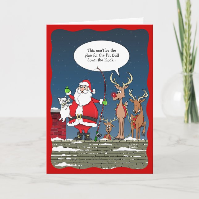 Cartes Pour Fêtes Annuelles Drôle Noël Père Noël Pêche Chien Reindeer (Devant)