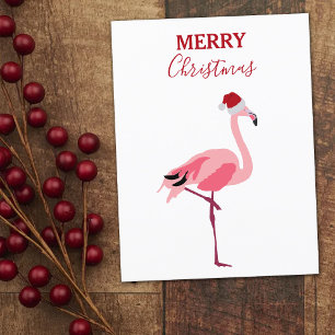 Cartes Pour Fêtes Annuelles Drôle Noël rose Flamant rose oiseau avec chapeau d