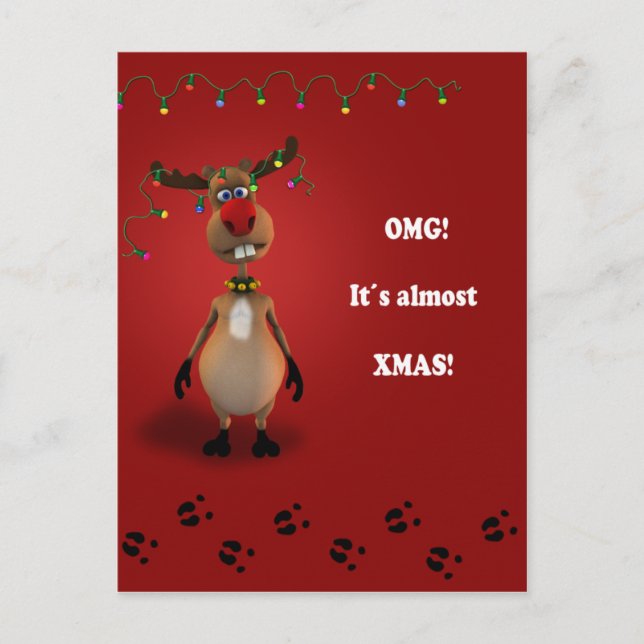Cartes Pour Fêtes Annuelles Drôle Noël Rouge renne à nez rouge (Devant)