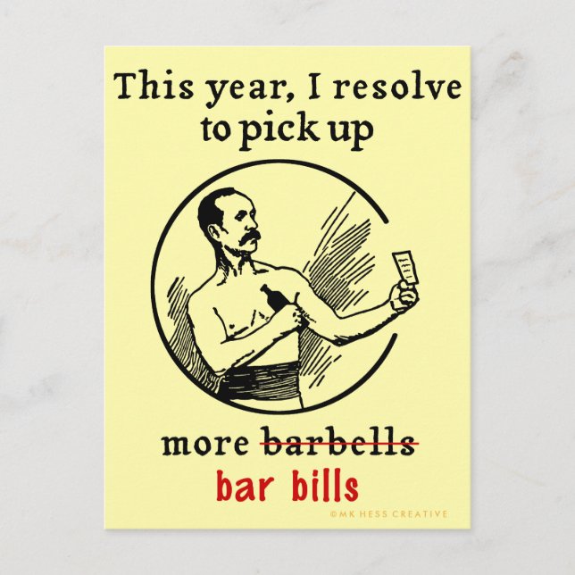 Cartes Pour Fêtes Annuelles Drôle Nouvel An Résolution Retro Bière Boisson (Devant)