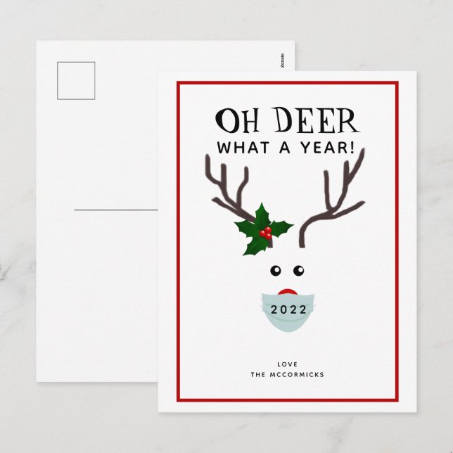 Cartes Pour Fêtes Annuelles Drôle Oh Cerf Quelle Année Noël 2021 (Devant / Derrière)