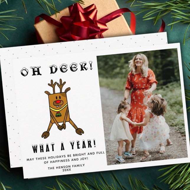 Cartes Pour Fêtes Annuelles Drôle Oh Cerf Quelle Année Photo de Noël (Créateur téléchargé)