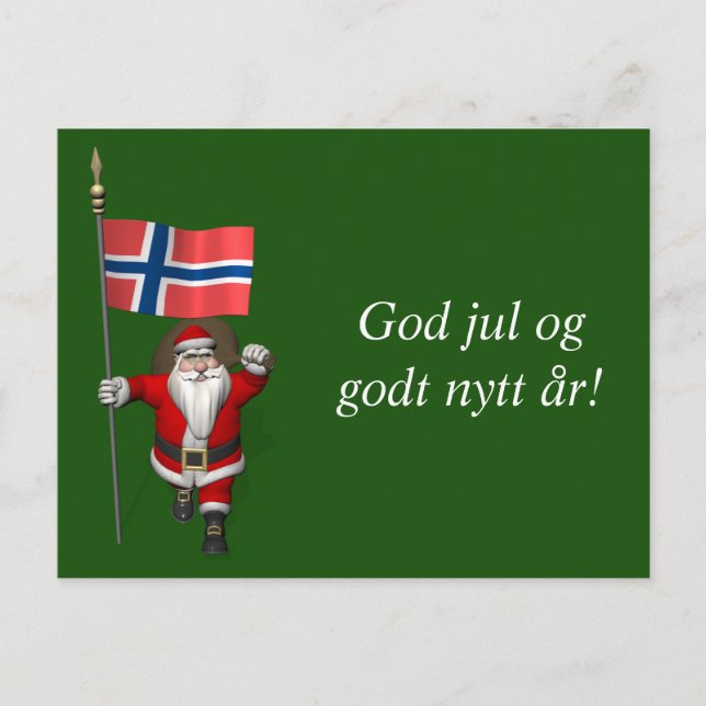 Cartes Pour Fêtes Annuelles Drôle Père Noël Avec Drapeau De Norvège (Devant)