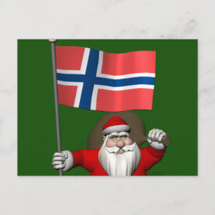 Cartes Pour Fêtes Annuelles Drôle Père Noël Avec Drapeau De Norvège