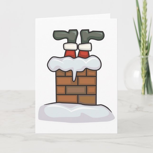 Cartes Pour Fêtes Annuelles drôle père Noël coincé dans la cheminée (Devant)