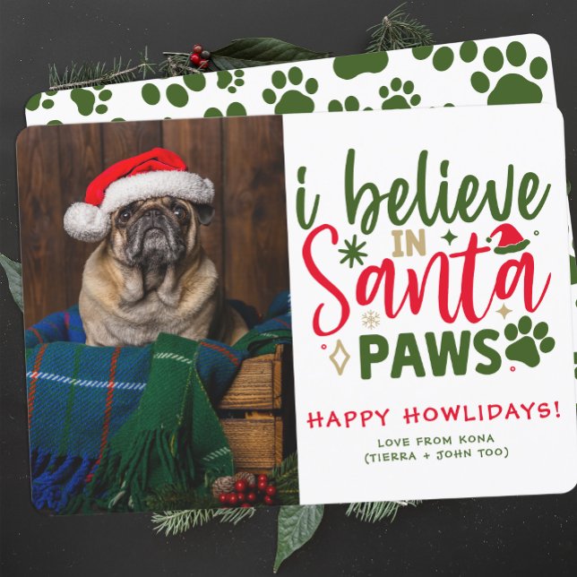 Cartes Pour Fêtes Annuelles Drôle personnalisé mignon chien de Noël photo vert (Créateur téléchargé)
