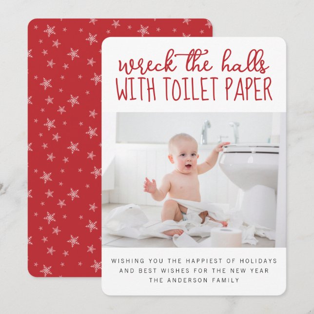 Cartes Pour Fêtes Annuelles Drôle Photo Ecraser les Halls avec papier toilette (Devant / Derrière)